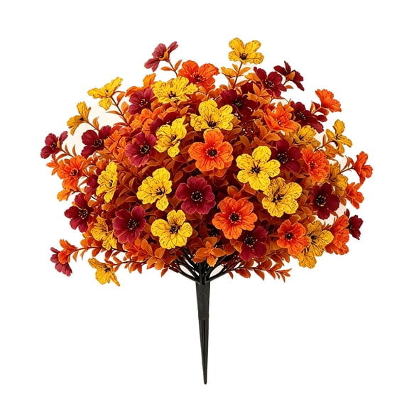 Fall Artificial Topiary Ball Flowers Mums Plants Tree,7.87 Inch Outdoor Artificial Flowers with Spike,Fake Plants Boxwood Faux Bushes Flowers Fall Decorations for Porch Garden Yard Patio,Orange