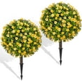 thumbnail image 1 of "Fall Artificial Topiary Ball Trees with Spike Set of 2, Fall Faux Boxwood Plants for Outdoor Planters, UV Resistant Artificial Outdoor Shrubs, Fake Bushes for Porch, Garden, Patio Decor, 1 of 4