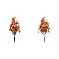 Fall Artificial Topiary Trees with Ground Stakes, Set of 2 Faux Shrubs with Fall Leaves, 17" Bushes for Outdoor Porch, Garden, and Autumn Thanksgiving Decor