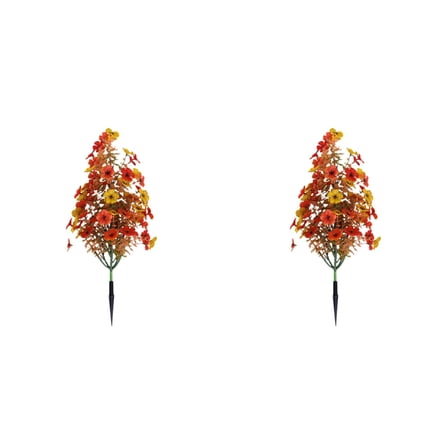 Fall Artificial Topiary Trees with Ground Stakes, Set of 2 Faux Shrubs with Fall Leaves, 17" Bushes for Outdoor Porch, Garden, and Autumn Thanksgiving Decor