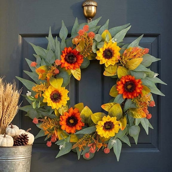 Fall Artificial Wreath Set, Sunflower Pumpkin Star Decor, Front Door Floral Swag, Offers 4 Complete Styles and Hangs with Sturdy Base for Front Door, Wall Mount, and Window Frame.