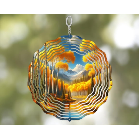 Fall Aspen Trees Wind Spinner 3D Aluminum Garden Decor Nature Art
