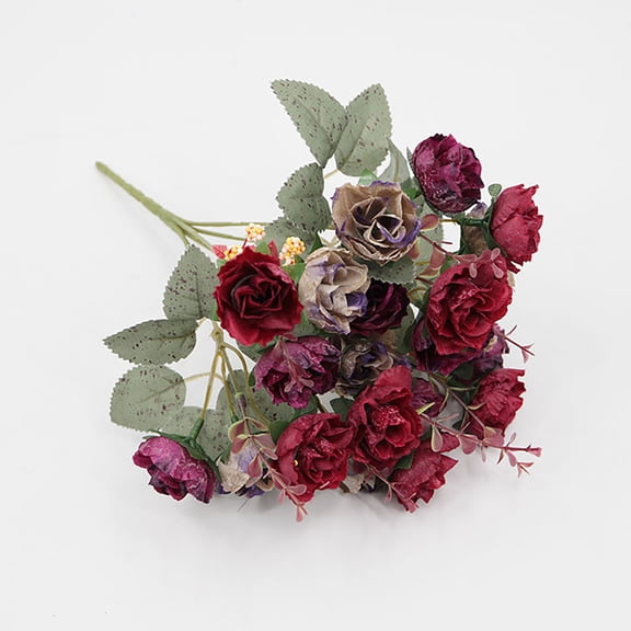 Fall Autumn Artificial Diamond Rose Bouquet, 21 Heads Realistic Faux Flower Stems, Rustic Floral Arrangement for Home Table Decor Wedding Bridal Bouquet Stair Handrail Decor