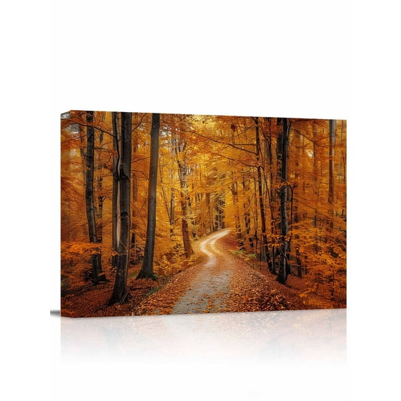 Fall Autumn Canvas Print Wall Art Framed Canvas Art Wall Decor Forest Orange Leaf Pictures Painting Morden Artwork for Living Room Bedroom, Ready to Hang - 16"x20"