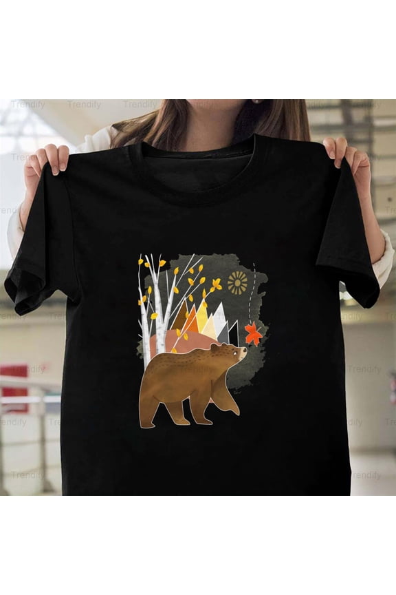 Fall Autumn Cute Bear In Mountains Outdoor Nature Fall H12898 T-Shirt, for Men and Women, Up to Size 5XL