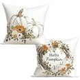 thumbnail image 1 of Fall Autumn Decorations Pumpkin Throw Pillows Cover 18x18 Set of 2 Grey White Pumpkins Orange Flowers Thanksgiving Harvest Pillow Covers Outdoor Decorative Pillow Cases for Bedroom Couch Sofa Decor, 1 of 6
