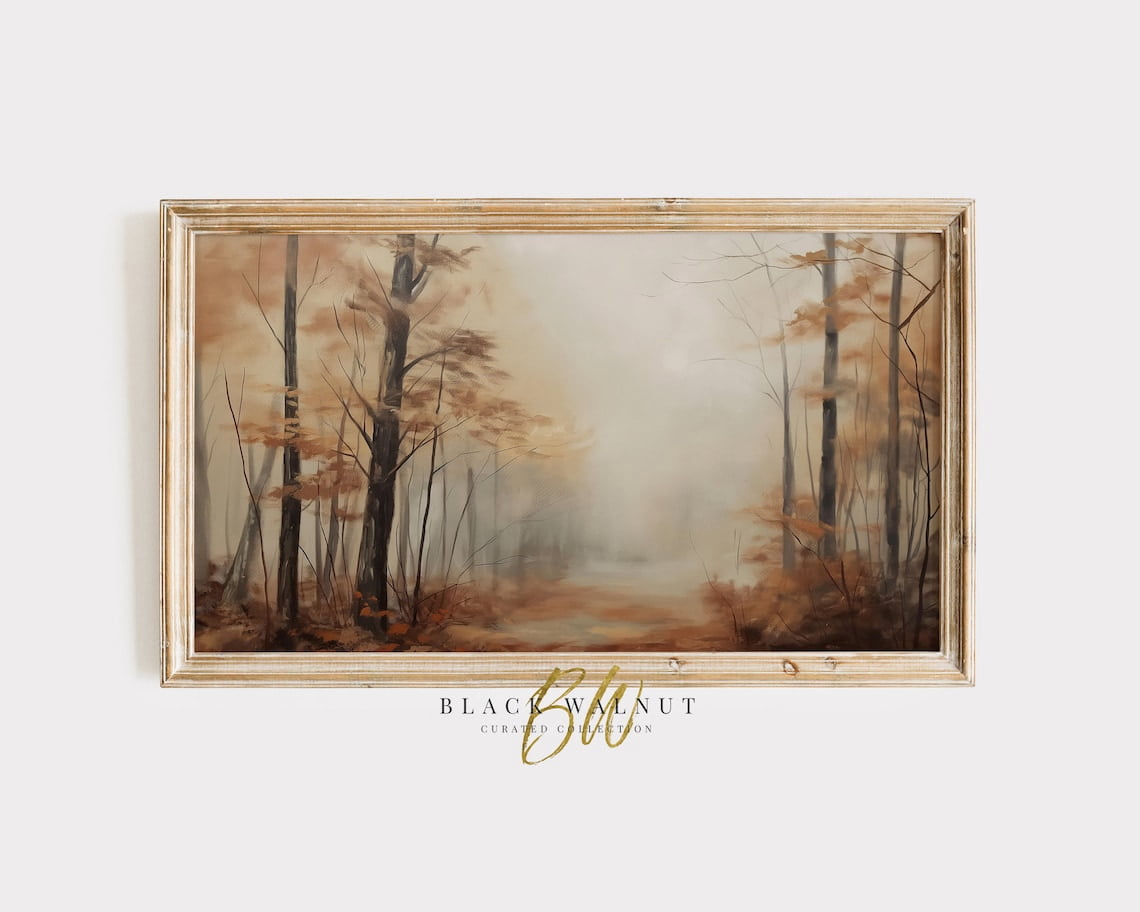 Fall Autumn Forest Landscape Wall Art, Muted Neutral Golden Trees ...