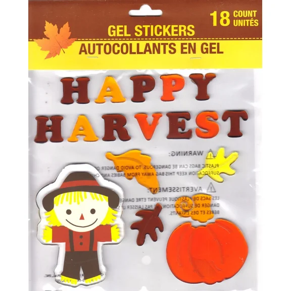Fall Autumn Gel Sticker Window Clings ~ Happy Harvest Pumpkin Scarecrow