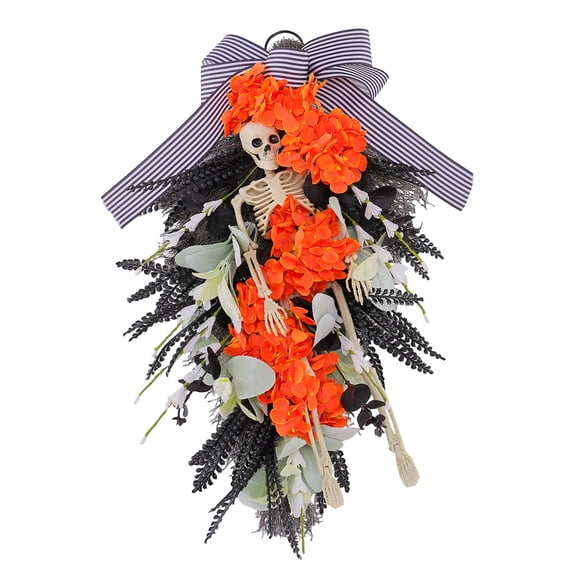 Fall Autumn Halloween Wreath Full Body Skeleton Artificial Pumpkin Floral