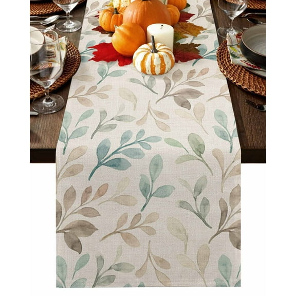 Fall Autumn Leaves Table Runner-Cotton Linen- 72 Inch Holiday Dresser Scarves, Farmhouse Country Botanical Plant Tablerunner for Kitchen Coffee/Dining Bedroom Living Room Dinner Scarf Décor 16x72