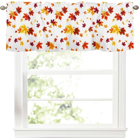 Fall Autumn Maple Leaves Kitchen Curtains Valance for Windows Thanksgiving Orange Red Leaf Harvest Curtain Small Farmhouse Rod Pocket Window Treatment for Bathroom living Room Decorations 54x18inch