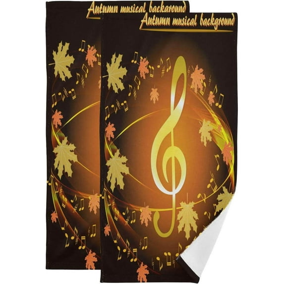 Fall Autumn Musical Note Hand Towels, Abstract Maple Leaves Kitchen Towel Ultra Soft and Absorbent,Decorative Fingertip Face Towel for Bathroom Hotel, 2 PCS, 28.3"x 14.4"
