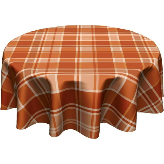 Fall/Autumn Orange Plaid Tablecloth Thanksgiving Round Tablecloth 60 Inch Orange Fall Table Cloth for Farmhouse Kitchen Decor Polyester Fabric Autumn Table Cover for Party Outdoor Camping