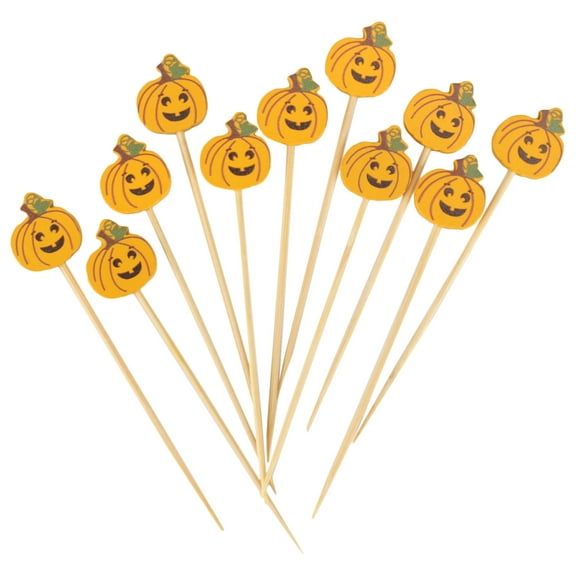 Fall Autumn Pumpkin Halloween Jack-O-Lantern Appetizer, Food, Drink, Dessert Bamboo Picks - 3.9" (10cm) - 100pcs