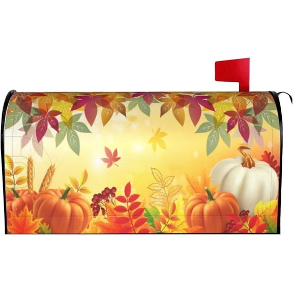 Fall Autumn Pumpkin Leaves Mailbox Covers Magnetic 21x18 Inch Standard Size Orange Harvest Welcome Maple Leaf Mailbox Cover Thanksgiving Holiday Mail Wraps Post Box Cover for Garden Home Decor