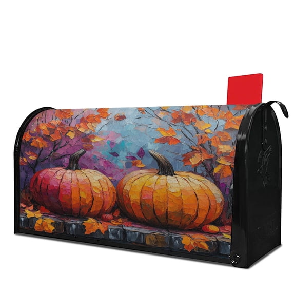 Fall Autumn Pumpkin Maple Leaf Mailbox Covers,Magnetic 21x25.5 Inch Mailboxwrap Waterproof Durable Fall Welcome Box Wrap for Yard Farmhouse Decorative