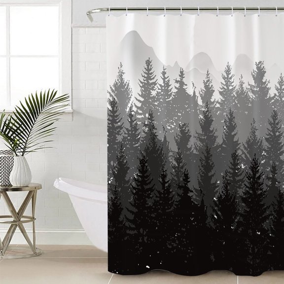 Fall Autumn Tree, Bathroom Curtain 72 Inch Shower Stall Curtain with Hooks, Forest Grey Black Wood-land Mountain Waterproof Polyester Bath Curtain Washable Bathtub Curtain 36''x 72''