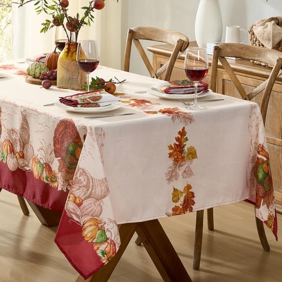 Fall Autumn Turkey Tablecloth, 60x102 Inch Soil Resistant No Iron Fabric Cover for Holiday Dining