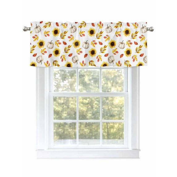 Fall Autumn Valances for Windows, Rod Pocket Kitchen Valance Curtains - Soft & Washable Small Window Treatment for Living Room, Bathroom, Sunflower Pumpkin, 54x18inch