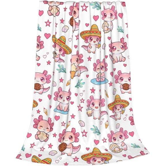 Fall Axolotl Throw Blanket, Soft Flannel Gift Blanket for Girls Women Home Decor 50" x 60"