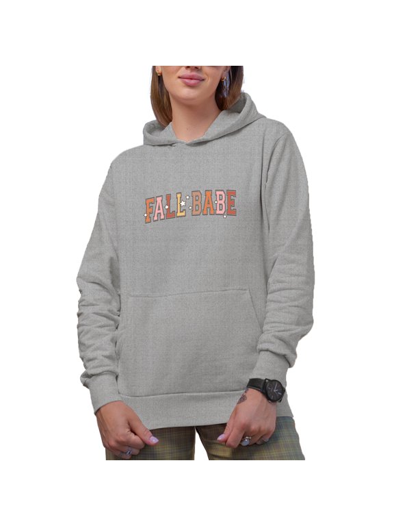 Fall Babe, Autumn Merch Gift, Heather Grey Hooded Sweatshirt or Hoodie, Small
