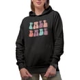thumbnail image 1 of Fall Babe, Autumn Season Themed, Groovy Retro Wavy Text Merch Gift, Black Hooded Sweatshirt or Hoodie, Small, 1 of 5