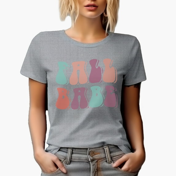 Fall Babe, Autumn Themed, Groovy Retro Wavy Text Merch Gift, Heather Grey T-Shirt, 3XL