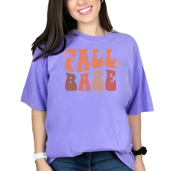 Fall Babe, Groovy Wavy Text Art, Autumn Merch, Violet Comfort Colors T-Shirt, 2XL