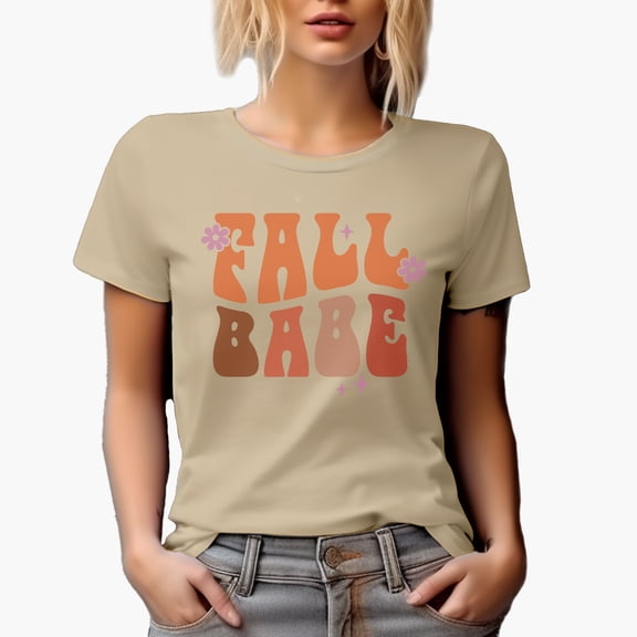 Fall Babe, Groovy Wavy Text Art Merch Gift, Tan T-Shirt, XL