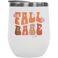 thumbnail image 1 of Fall Babe, Groovy Wavy Text Art Merch Gift, White 12oz Wine Tumbler, 1 of 5