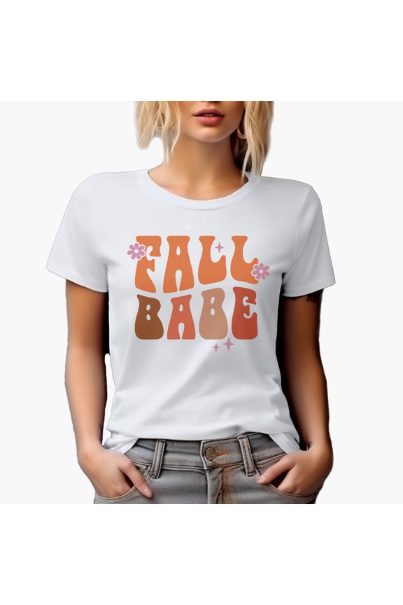 Fall Babe, Groovy Wavy Text Art Merch Gift, White T-Shirt, Large