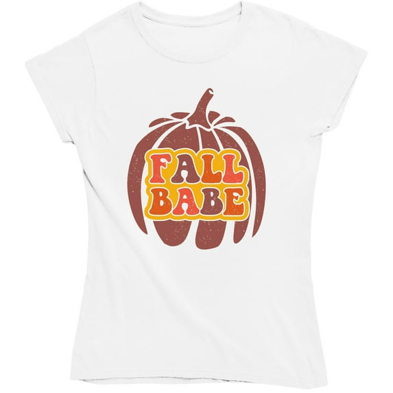 Fall Babe with Pumpkin Groovy Retro Autumn Thanksgiving T-Shirt
