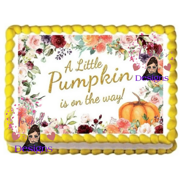 Fall Baby Shower Lil' Pumpkin Image Edible Cake Topper Frosting Sheet