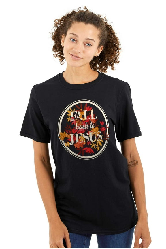 Fall Back To Jesus Autumn Leaves Pun Women's Graphic T Shirt Tees Brisco Brands L