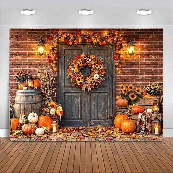 Fall Backdrop Autumn Rustic Wooden Barn Pumpkin Harvest Background Happy Fall Pumpkin Baby Shower Birthday Party Decorations Banner Photo Booth Props