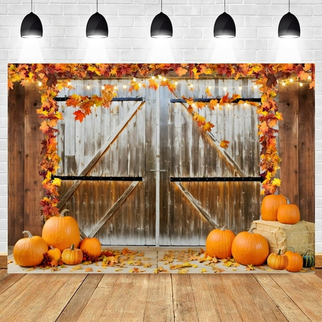 Fall Backdrop Autumn Scenery Farm Warehouse Pumpkin Haystack Barn Maple 