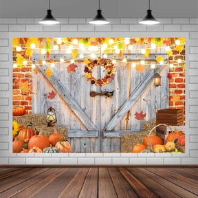 Fall Backdrop,Farmhouse Barn Door Autumn Backdrop Background,Thankgiving Harvest Pumpkin Thanksgiving Party Decor Banner Backdrop,Fall Theme Baby Shower Birthday Studio Photo Background 5X3FT