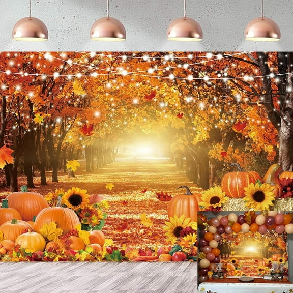 Fall Backdrop for Photography Autumn Forest Landscape Sunflowers Harvest Pumpkin Background Baby Shower Birthday Party Decorations Portrait Photo Props