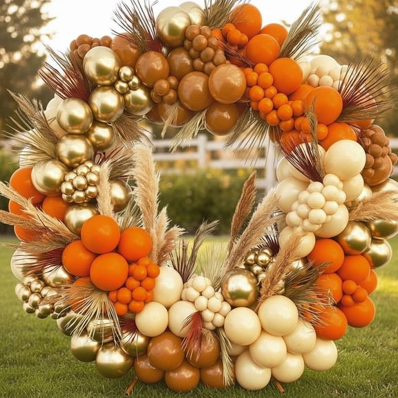 Fall Balloon Arch Kit 133PCS Orange Balloons Garland with Chrome Metallic Gold Brown Balloon for Friendsgiving Thanksgiving Little Pumpkin Baby Shower Autumn Harvest Birthday Party Decorations
