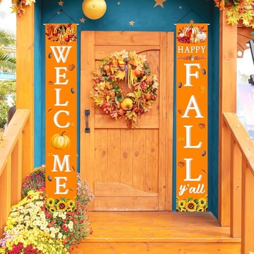 Fall Banner Fall Decor for Home Happy FALL Welcome Hanging Banner Porch ...
