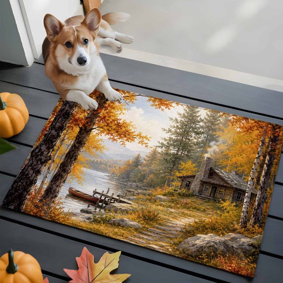 Fall Bathroom Mat 2x3 FT, Non Slip Small Kitchen Mat, Farmhouse Country Cabins Maple Leaves Trees Washable Soft Backed Front Door Throw Rug Non-Shedding Indoor Outdoor Doormat for Entryway Sink