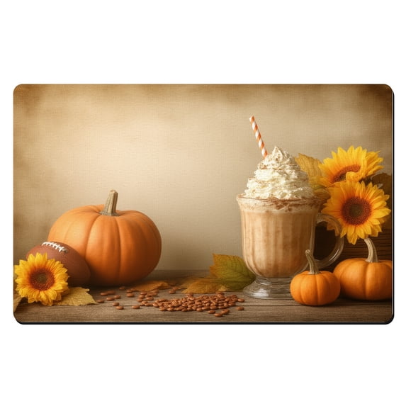 Fall Bathroom Mat A cup of coffee with whipped cream and a striped ...