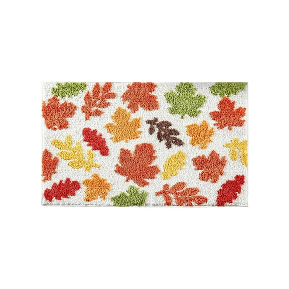 Fall Bathroom Rug Maple Leaf Bath Mat for Bathroom, Fluffy Water Absorbent Rug Farmhouse Non Slip Bathtub Mat for Halloween Decorations, 16x24in