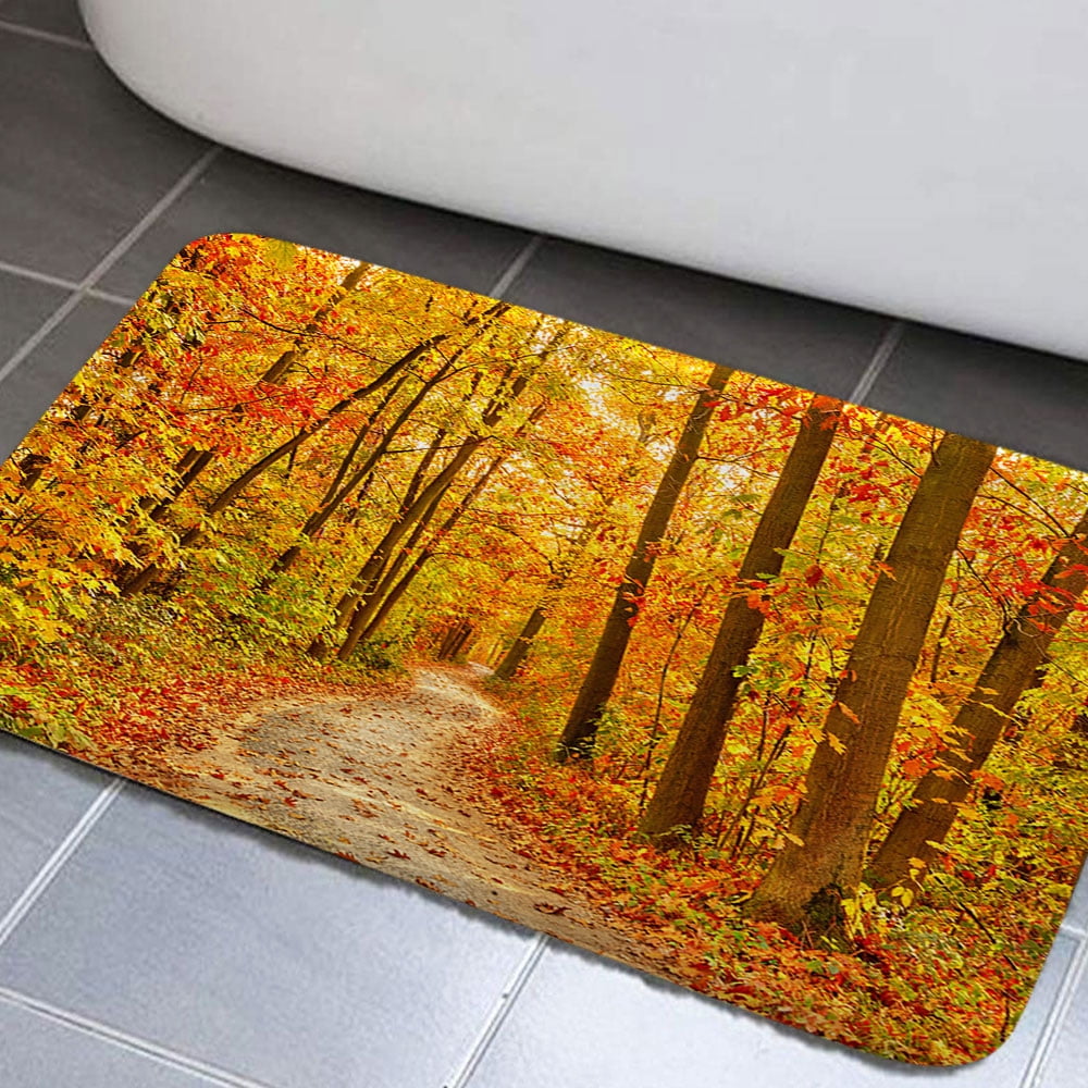 Fall Bathroom Rugs, Autumn Forest Non-Slip Bath Rugs Harvest Falling ...