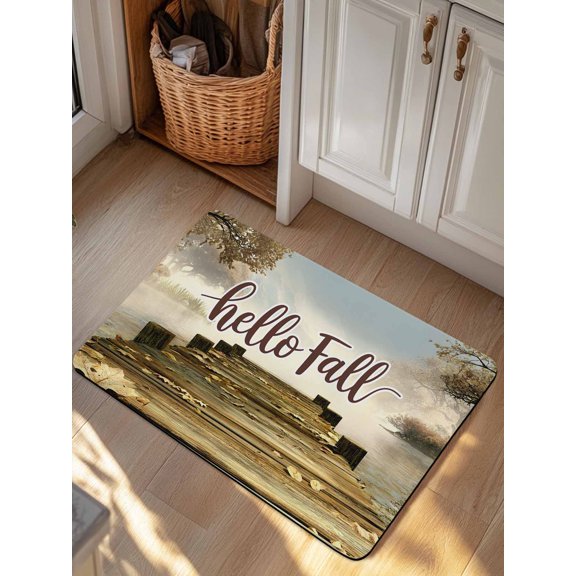Fall Bathroom Rugs Autumn Lake Forest Bath Mat Absorbent Quick Dry Bathroom Floor Mat Non Slip Pier Bridge Hello Fall Thanksgiving Bath Mats for Bathroom Bathtub Shower Sink Home Decor 16"x24"