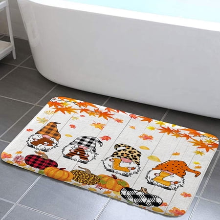 Fall Bathroom Rugs, Autumn Pumpkin Gnome Design Thanksgiving Bath Mats for Bathroom, Fall Bathroom Decor Mat with Non Slip Backing,17x29 inch, Orange…