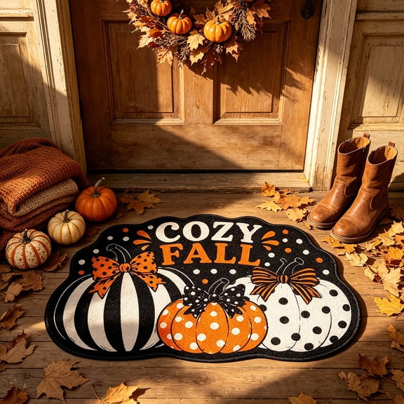 Fall Bathroom Rugs, Cute Pumpkin Bath Mat, Washable Non-Slip Bath Mat, Thick Soft Absorbent Bath Rug for Bathroom Shower Entryway Indoor Autumn Farmhouse Decor,23.62"x15.75"(A)