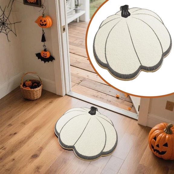 Fall Bathroom Rugs, Pumpkin Bath Mat Harvest Bathroom Mat Non Slip Water Absorbent Bathmat Thanksgiving Decoration for Bathroom 23.62 * 23.62 inch, White