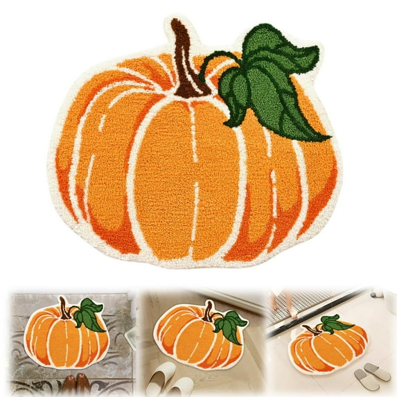 Fall Bathroom Rugs, Thanksgiving Pumpkin Bath Mat, Orange Pumpkin Bathroom Rug Non Slip Washable, Absorbent Bath Mats Quick Dry Shower Rug, Fall Decorations for Home 20x31.5in