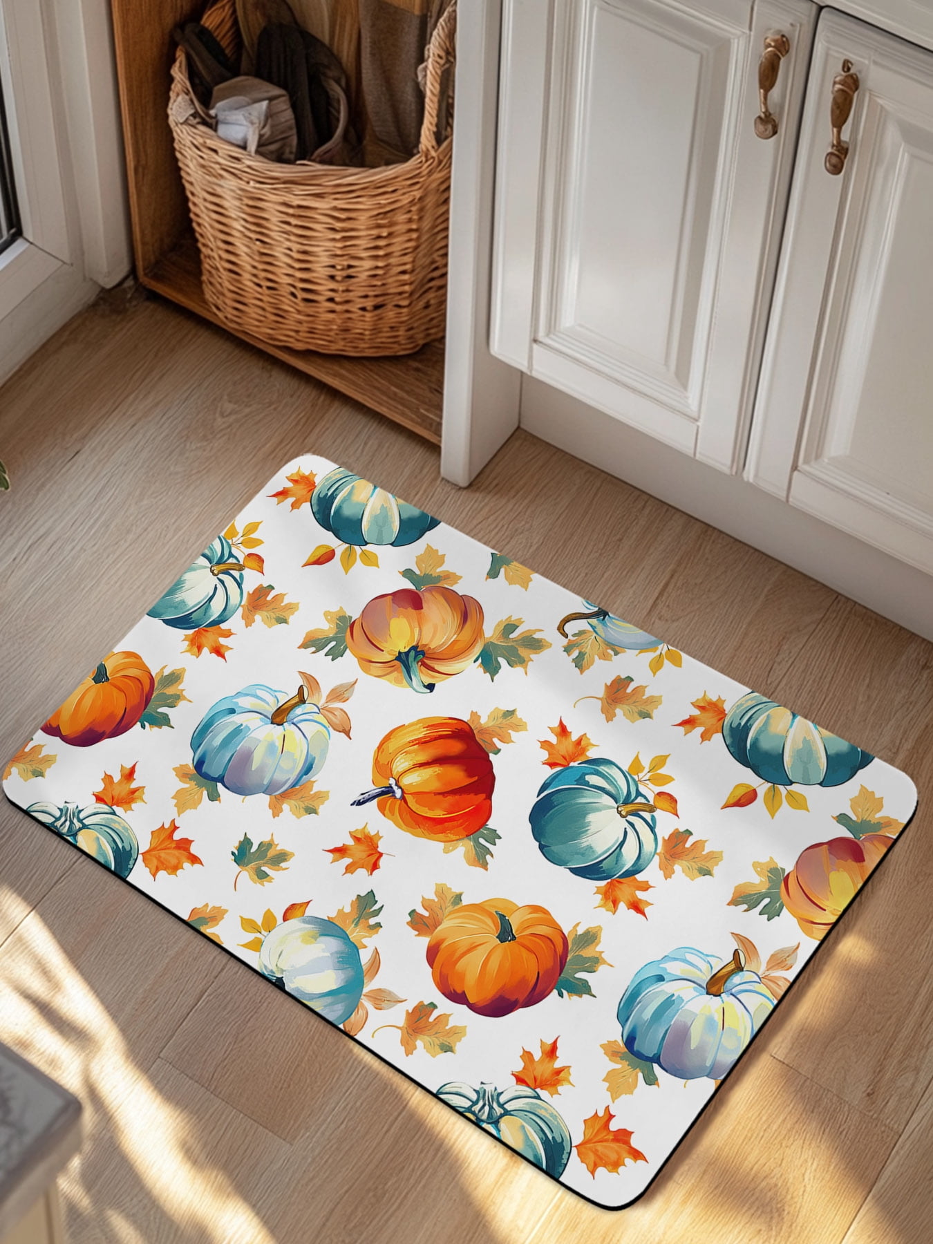 Fall Bathroom Rugs Watercolor Pumpkin Bath Mat Absorbent Quick Dry ...